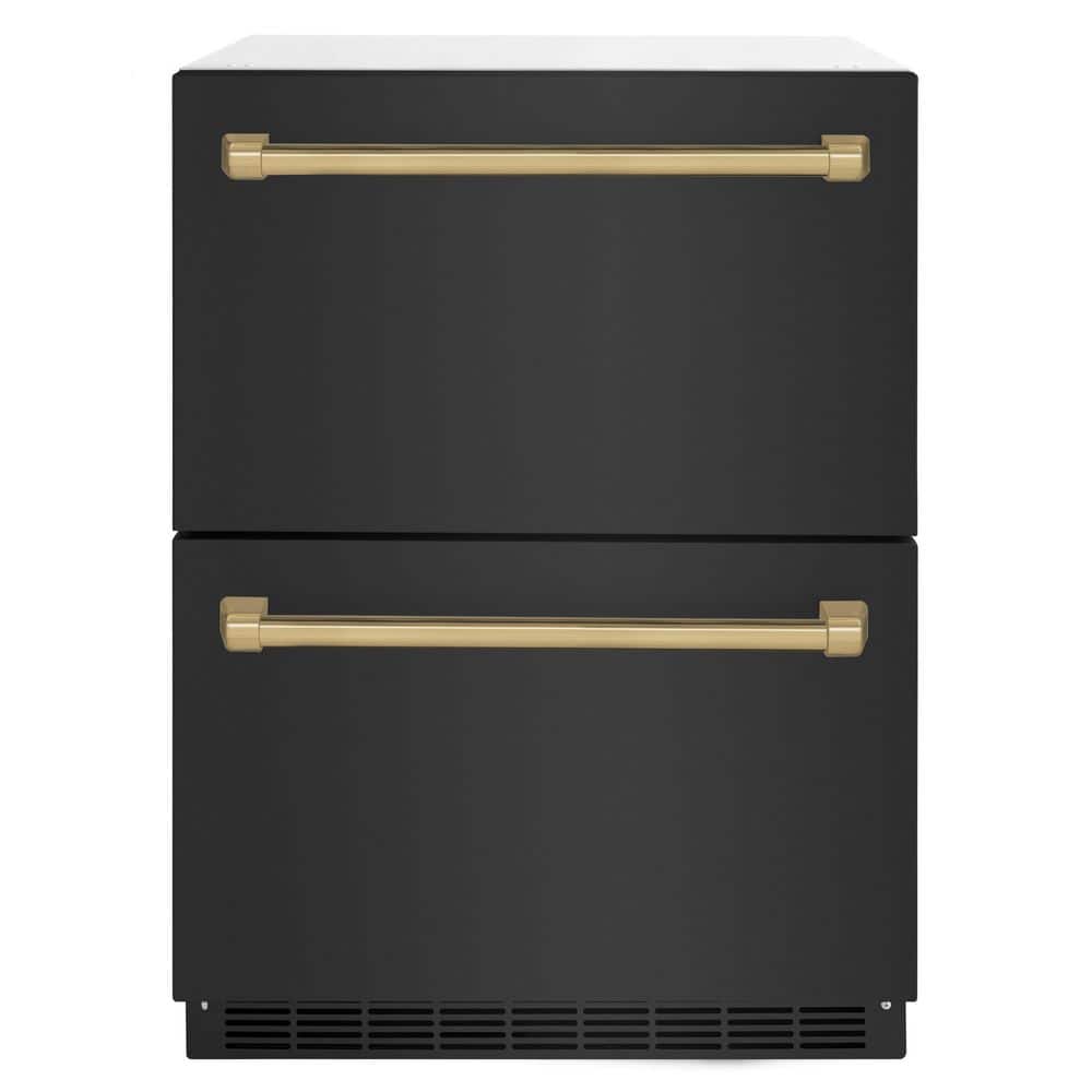 Touchstone 24 in. 4.6 cu. ft. Drawer Refrigerator with Black Stainless Steel Doors and Champagne Bronze Handles