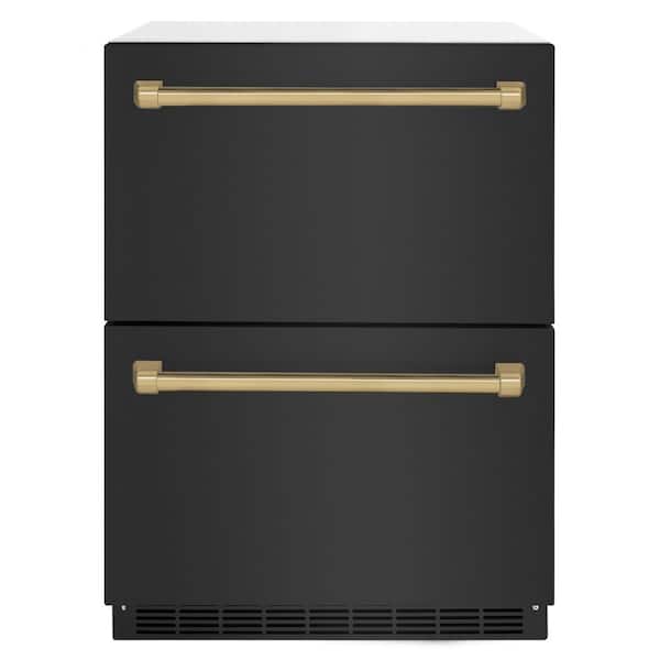 Touchstone 24 in. 4.6 cu. ft. Drawer Refrigerator with Black Stainless Steel Doors and Champagne Bronze Handles