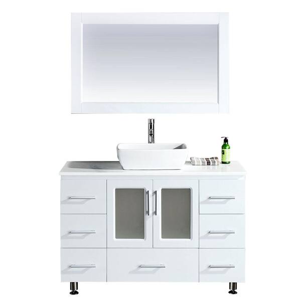 Design Element Stanton 48 in. W x 20 in. D Single Vanity in White with Composite Stone Vanity Top and Mirror in White