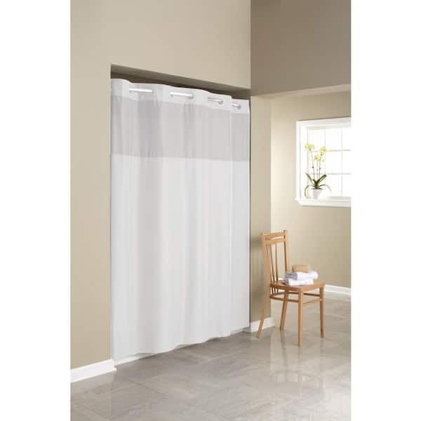 In Microfiber White Shower Curtain, Hookless White Shower Curtain With Window