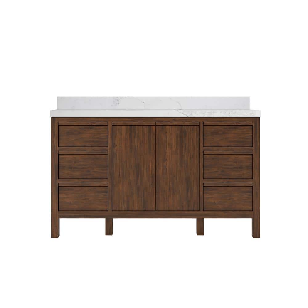 Elizabeth Teak 60 in. W x 22 in. D x 36 in. H Single Sink Bath Vanity in Dark Walnut with 2 in. Calacatta Nuvo Qt. Top price history on PriceWatchPro