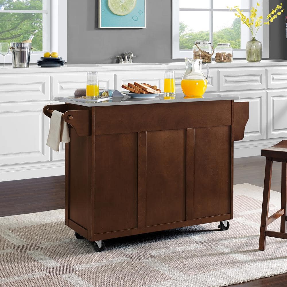 Mahogany and Stainless Steel Kitchen Cart with Spice Rack