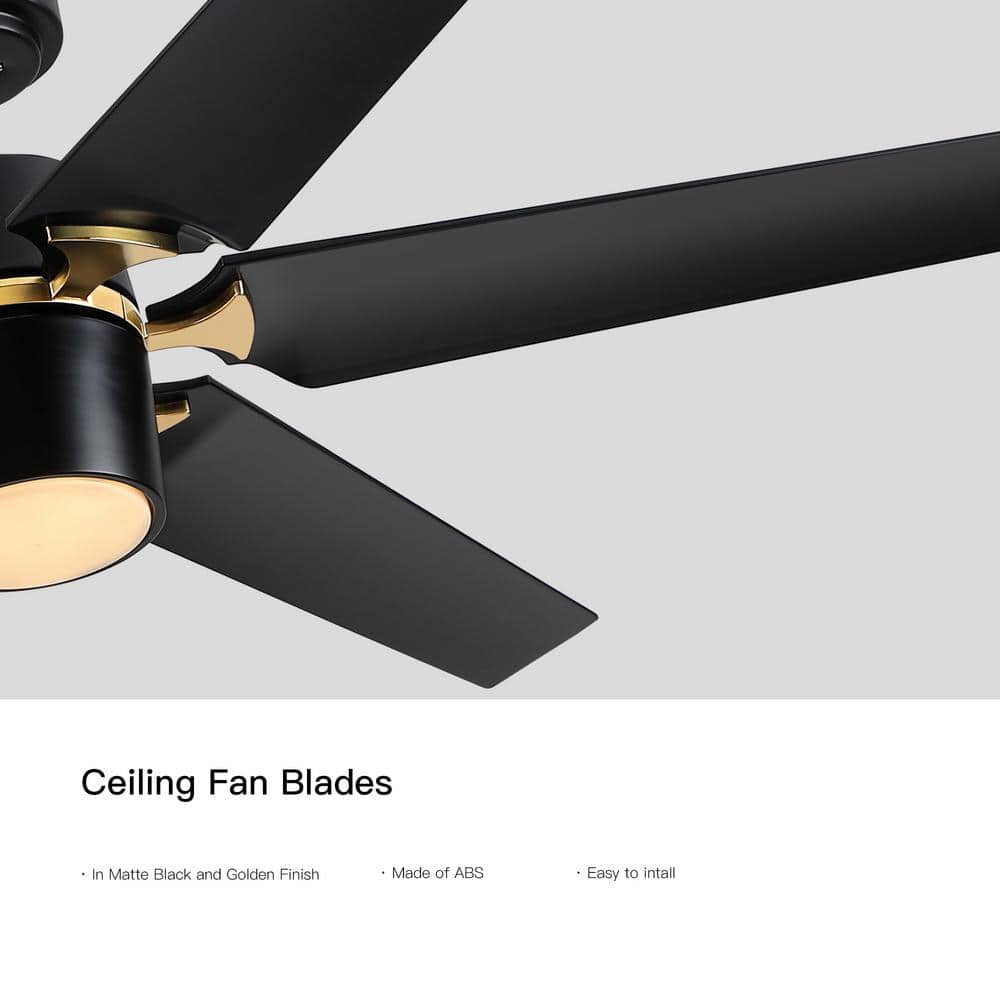 Modern 60'' Black and Gold Ceiling Fan with LED Light and Remote