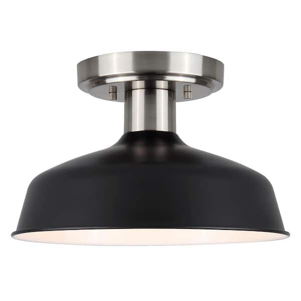 Bello 10.25 in. 1-Light Brushed Nickel and Matte Black Semi-Flush Mount