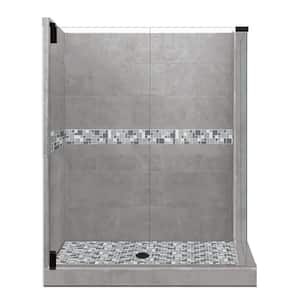 Newport Grand Hinged 36 in. x 42 in. x 80 in. Left-Hand Corner Shower Kit in Wet Cement and Black Pipe Hardware
