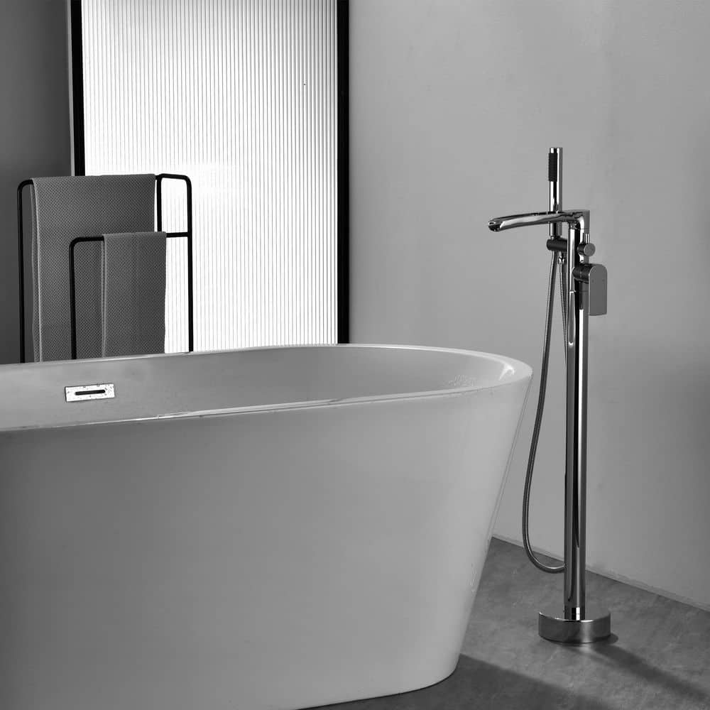Matte Black Brass Floor-Mounted Freestanding Tub Filler