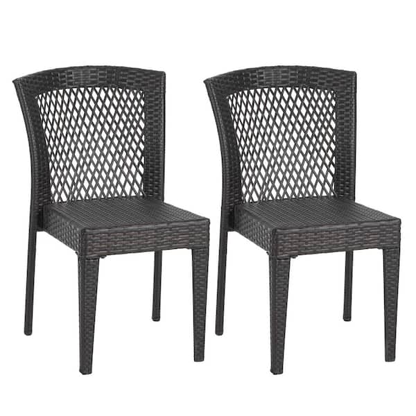 Set of 2 Outdoor Dining Chairs in Brown,Stackable Chairs with UV-Resistant PE Rattan and Steel Frame,Supports 400lbs.