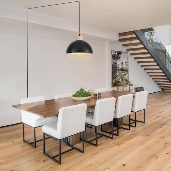 1 Light Black Wood Industrial Dome Pendant for Dining Room Storage Room No Bulbs Included with Plug-In Switch