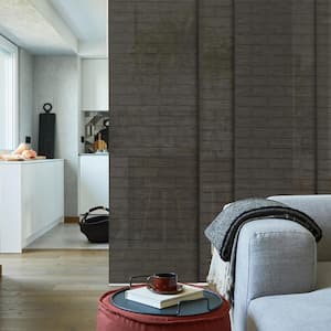 Moody Cacao Sheer Adjustable Sliding Hanging Room Divider with 23 in. Slates Up to 86 in. W x 96 in. L