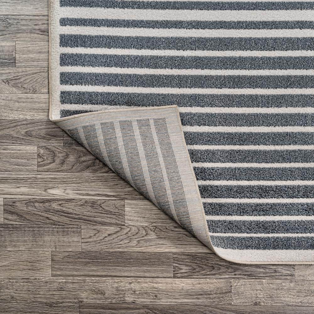 Gray and Cream Striped Washable 8' x 10' Area Rug