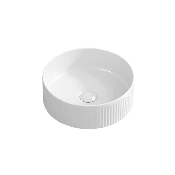 14.57 in. x 14.57 in. White Round Ceramic Countertop Bathroom Vanity Vessel Sink