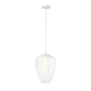 Savanti 12 in. 1-Light Textured White Shaded Pendant Light with White Opal Glass Shade, No Bulbs Included