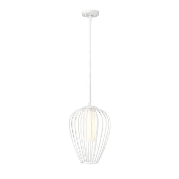 Unbranded Savanti 12 in. 1-Light Textured White Shaded Pendant Light with White Opal Glass Shade, No Bulbs Included