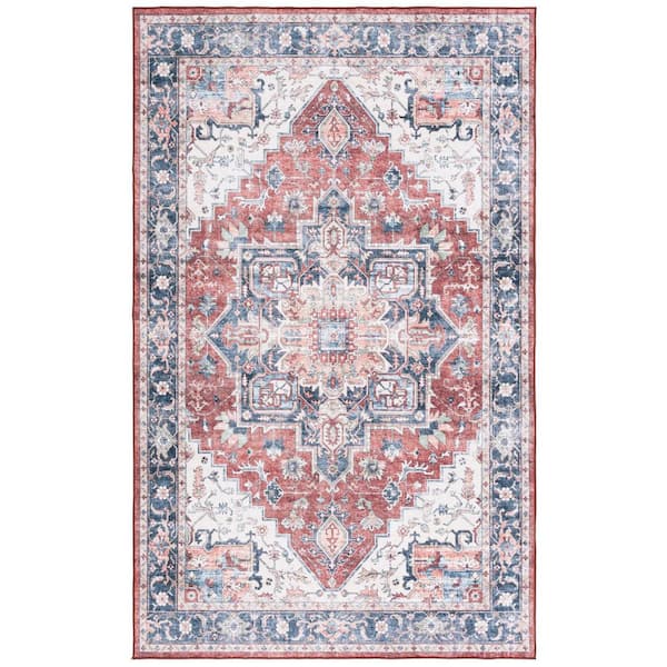 SAFAVIEH Arizona Brown/Blue 5 ft. x 8 ft. Distressed Border Ornate Machine Washable Area Rug