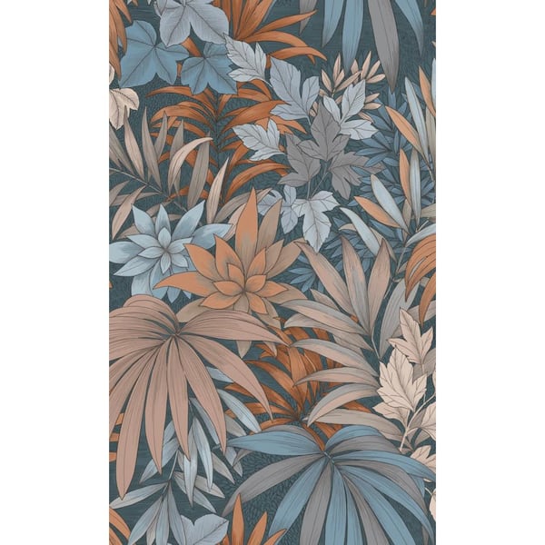 Walls Republic Dark blue Jungle Leaves Botanical Textured Print Non-Woven Non-Pasted Textured Wallpaper 57 sq. ft.