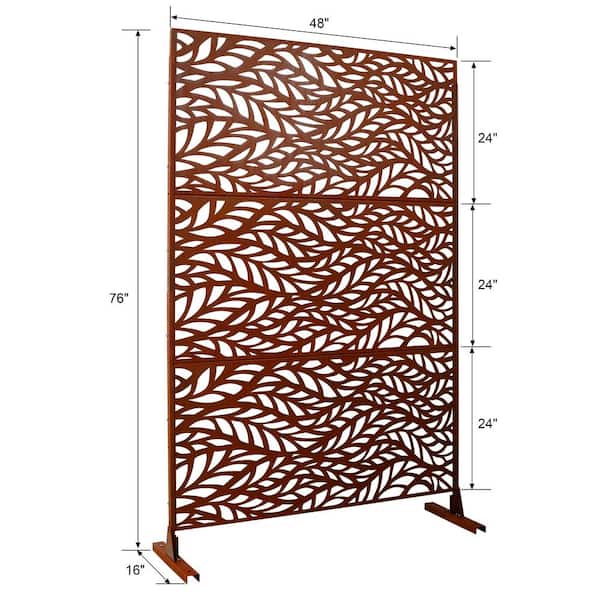 6.3 ft. H x 4 ft. W Rust Red Metal Outdoor Privacy Fence Decorative Screen Panel Garden Fence Panel for Balcony Patio