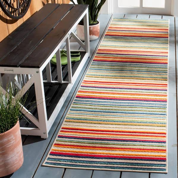 Cabana Ivory/Green 2 ft. x 11 ft. Striped Indoor/Outdoor Runner Rug