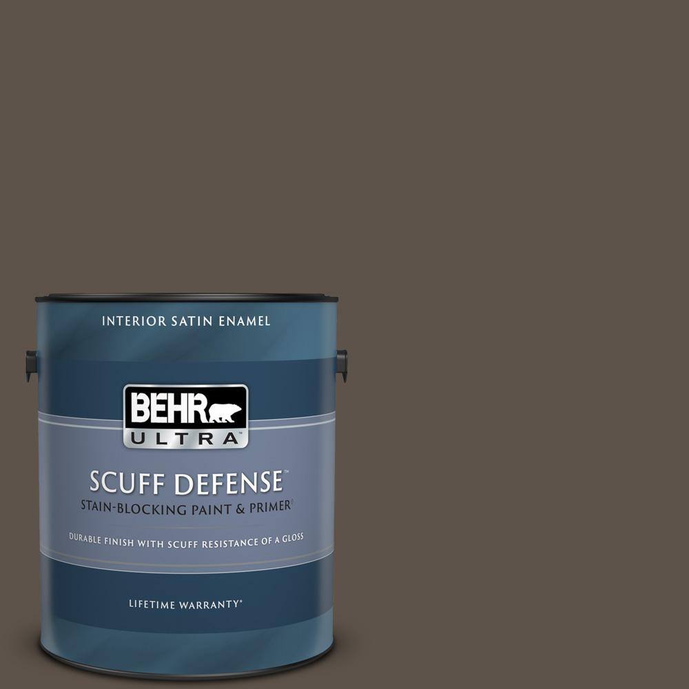 BEHR ULTRA 1 gal. #ECC-12-3 Shadow Wood Extra Durable Satin Enamel Interior  Paint & Primer 775301 - The Home Depot
