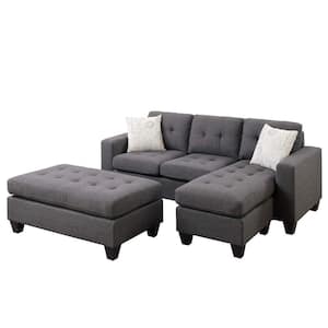 60 in. Gray Fabric All In One Sectional with Ottoman and 2-Pillows