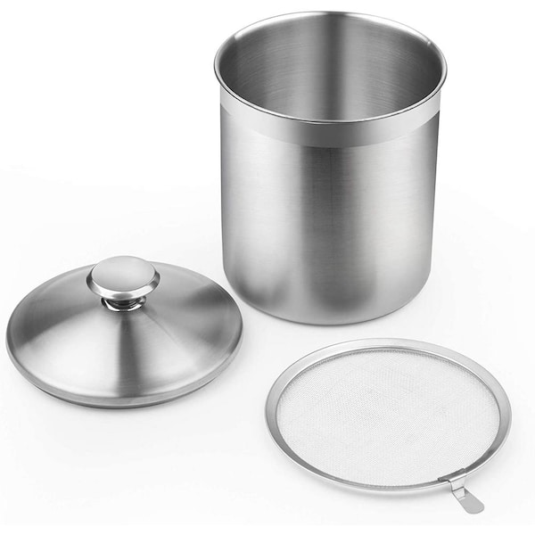 Stainless Steel Cooking Oil Bacon Grease Keeper Storage Container With  Strainer