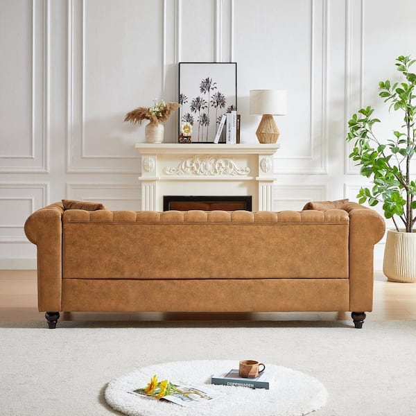 Z-joyee 85.5 in Wide Rolled Arm Faux Leather Rectangle Modern