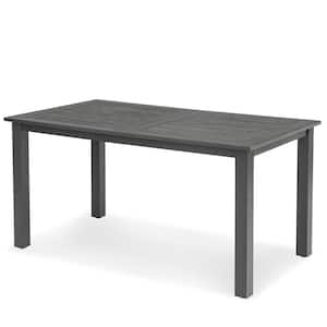 6-Person Gray Plastic HDPS Outdoor Dining Table Weather-Resistant Rectangle Patio Dining Table for Outside Indoor