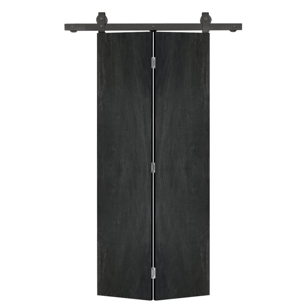 CALHOME 36 in. x 80 in. Black Stained MDF Composite Hollow Core Bi-Fold ...