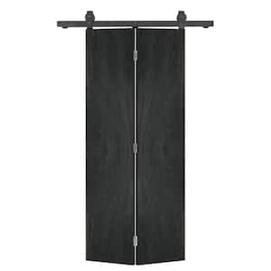 36 in. x 80 in. Black Stained MDF Composite Hollow Core Bi-Fold Barn Door with Sliding Hardware Kit