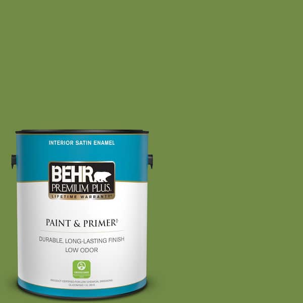 BEHR PREMIUM PLUS 1 gal. #S-H-420 Shamrock Satin Enamel Low Odor Interior Paint & Primer