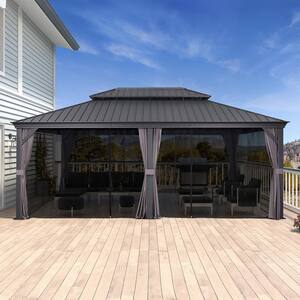 12 ft. x 24 ft. Luxury Aluminum Hardtop Gazebo Canopy for Patio Deck Backyard with Netting, Hooks, Upgrade Curtain