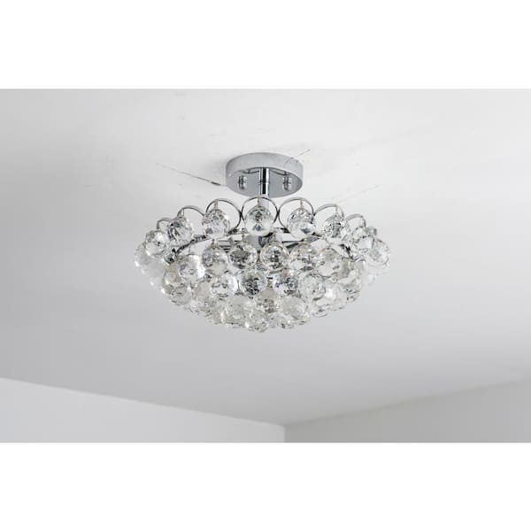 Sonoma 15.4 in. 4-Light Chrome Semi-Flush Mount Ceiling Light With Crystal Accents