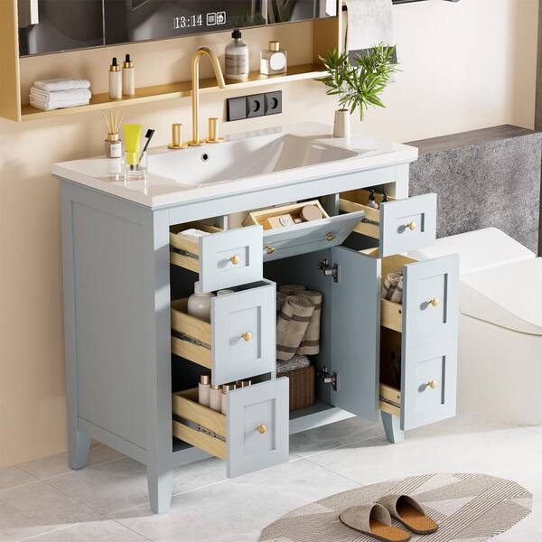 Tenleaf 36 in. W Single Sink Bath Vanity in Light Blue with