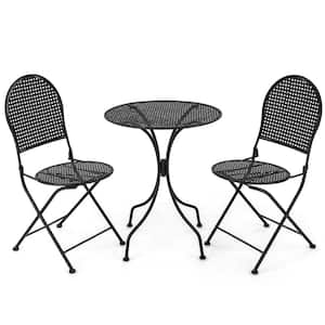 3-Piece Metal Patio Conversation Set Outdoor Patio Bistro Set Furniture Table and Folding Chair