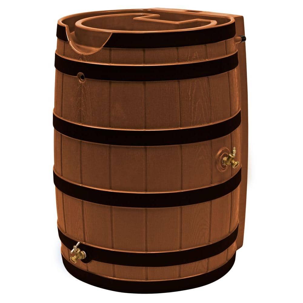 Terra Cotta 65-Gallon Faux Oak Rain Barrel with Darkened Ribs