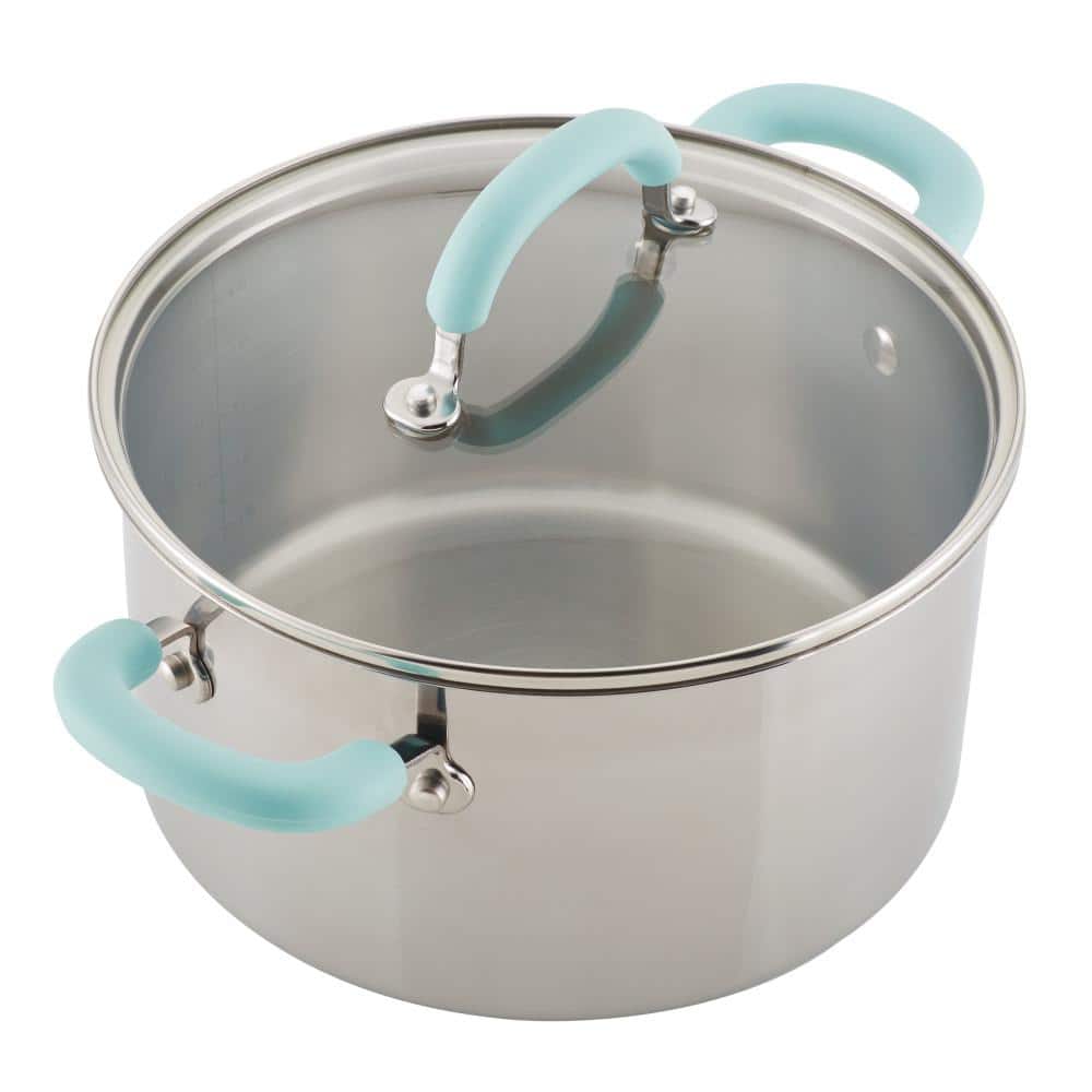 10-Piece Stainless Steel Cookware Set with Light Blue Handles