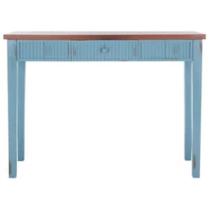 Beale 43.3 in. Blue/Oak Rectangle Wood Console Table with Drawer