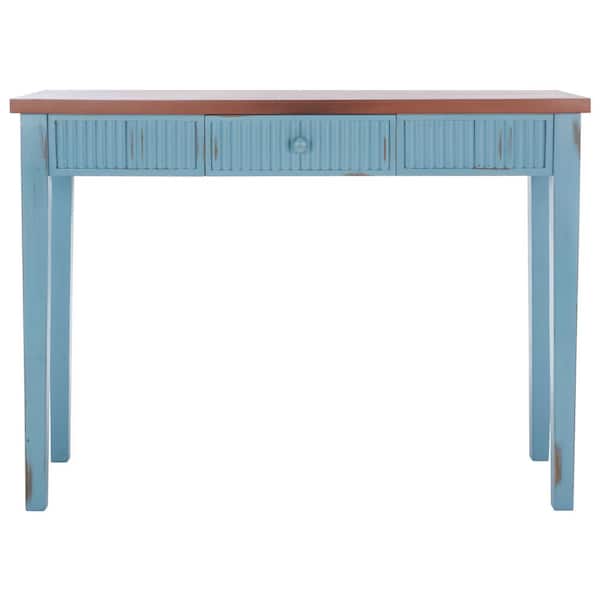 SAFAVIEH Beale 43.3 in. Blue/Oak Rectangle Wood Console Table with Drawer