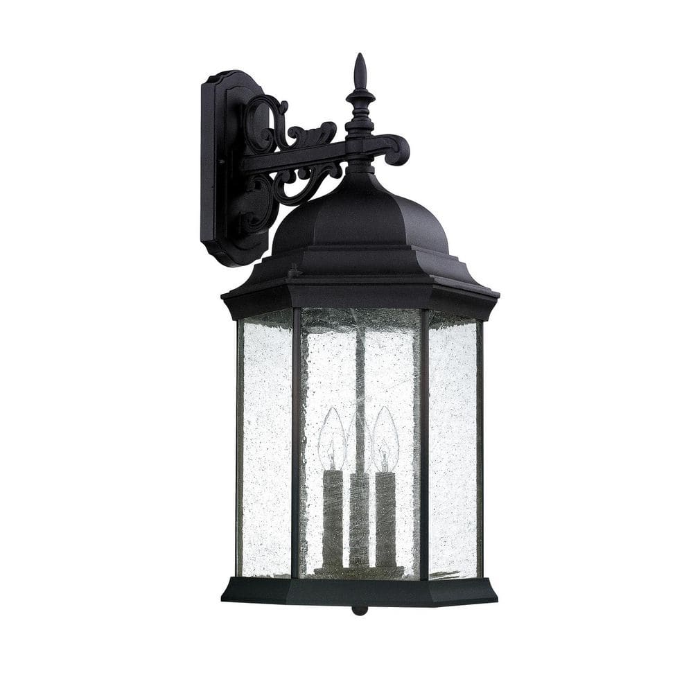 Main Street 25.5 in. 3-Light Black Outdoor Hardwired Wall Lantern Sconce with Antiqued Glass with No Bulbs Included price history on PriceWatchPro