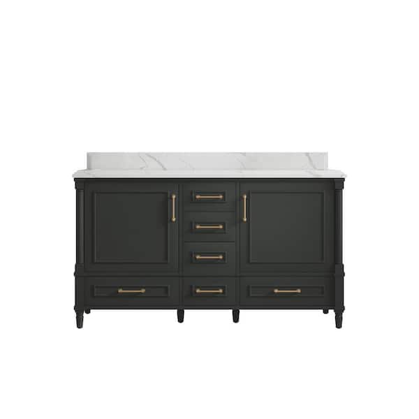 Willow Collections Hudson 60 in. Double Sink Freestanding Black Top Bath Vanity with Calacatta Laza Quartz Top Unassembled