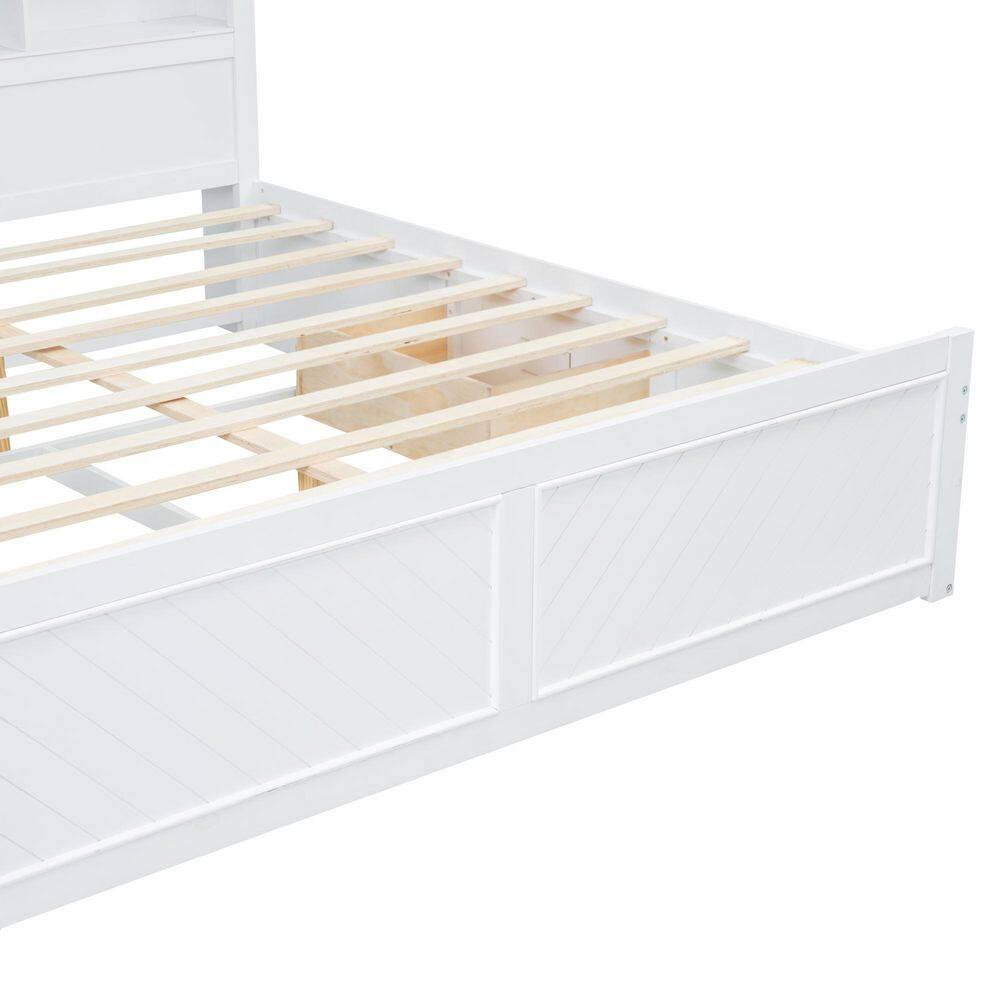 Wood Frame King Size Platform Bed with Multi-Storage Headboard, USB and Drawers - thumbnail 10
