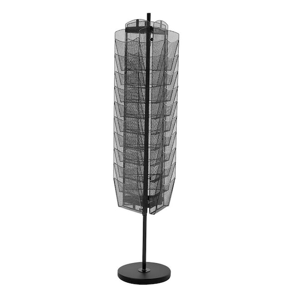 Rotating Brochure Display Rack 65.75 in H x 14 in. W 30 Pockets Mesh Display Stand Freestanding Magazine Rack Black