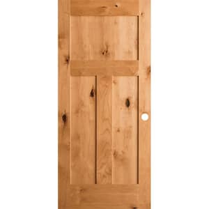 36 in. x 80 in. Krosswood Craftsman 3-Panel Shaker Solid Wood Core Rustic Knotty Alder Single Prehung Interior Door