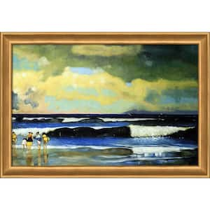 On the Beach by Winslow Homer Muted Gold Glow Framed Nature Oil Painting Art Print 28 in. x 40 in.