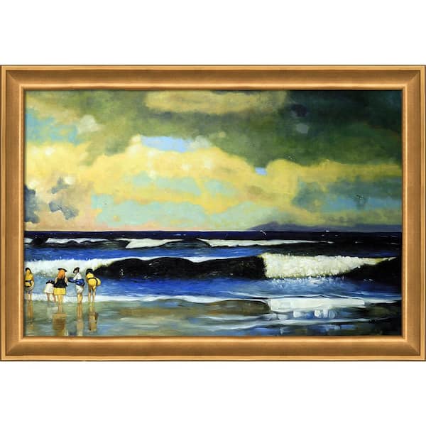 LA PASTICHE On the Beach by Winslow Homer Muted Gold Glow Framed Nature Oil Painting Art Print 28 in. x 40 in.