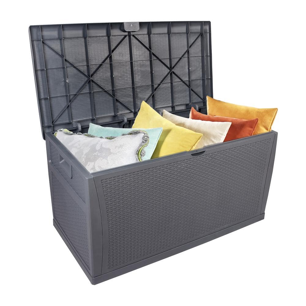 Gray Plastic Wicker-Like Lockable Deck Box, 120 Gallon