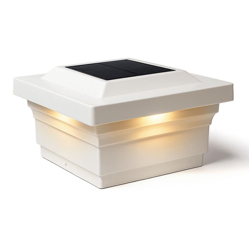 CLASSY CAPS Majestic 5 in. x 5 in. Outdoor White Vinyl LED Solar
