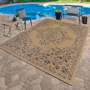 Paseo Ryoan Chestnut 5 ft. x 7 ft. Medallion Indoor/Outdoor Area Rug