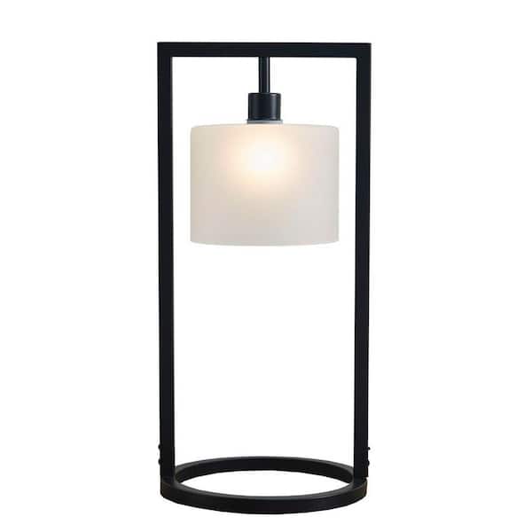 24 in. H Metal Table Lamp with Glass Drum Shade, Black