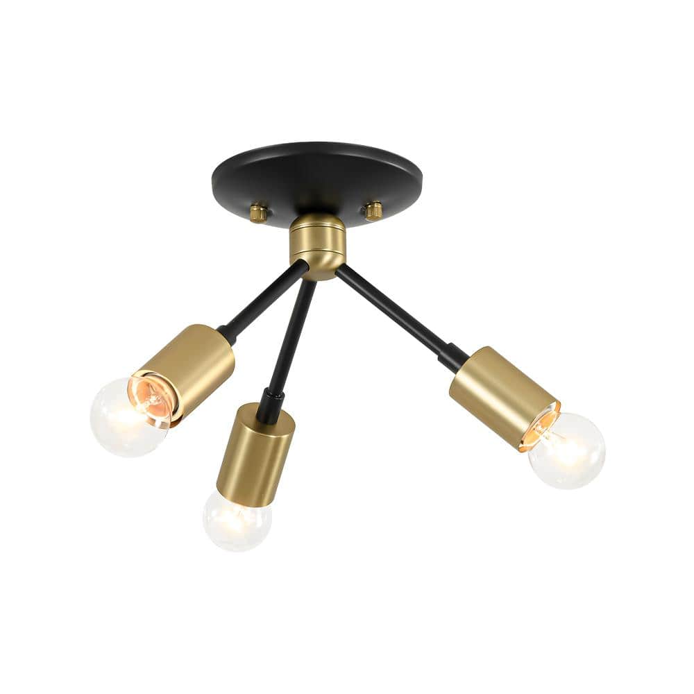 Sencillo 3 Light 10 in. W Mid-Century Sputnik Black and Brass Semi Flush Mount for Dining Rooms, and Entryways price history on PriceWatchPro