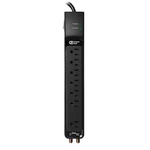 6 ft. 7-Outlet Surge Protector with Coax, Black